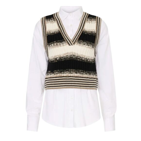 Veronica Beard Spear Mixed Media Vest in White Multi, Size S - Picture 1 of 8